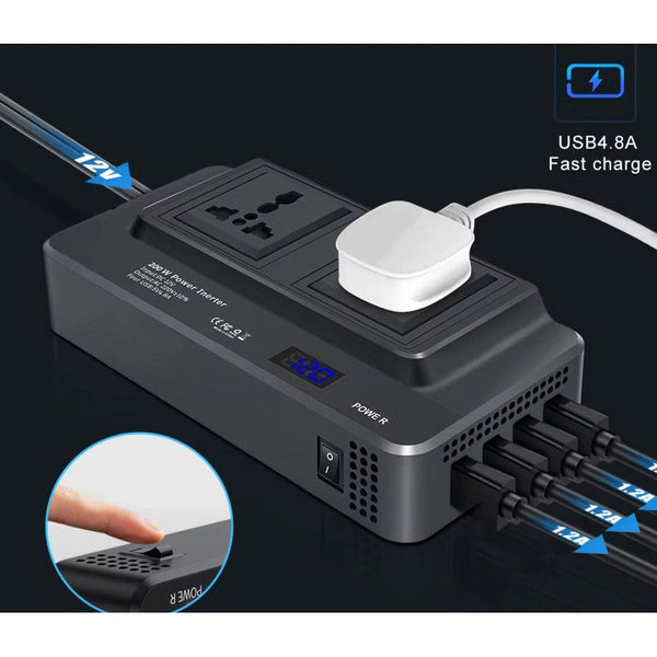 Car Power Inverter 12V to 220V with 4 USB Ports