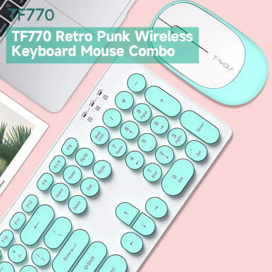 2.4G Wireless Keyboard and Mouse Combo - Ergonomic, Quiet, Retro - Mega Cart