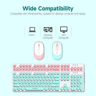 2.4G Wireless Keyboard and Mouse Combo - Ergonomic, Quiet, Retro - Mega Cart