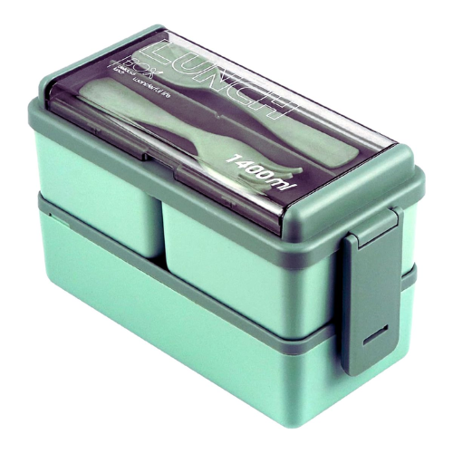 2 Layer 1400ml Lunch Box with Spoon and Fork - Mega Cart