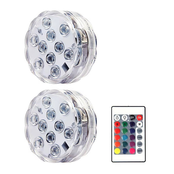 2 Pack Submersible LED Lights with Remote Control - Mega Cart