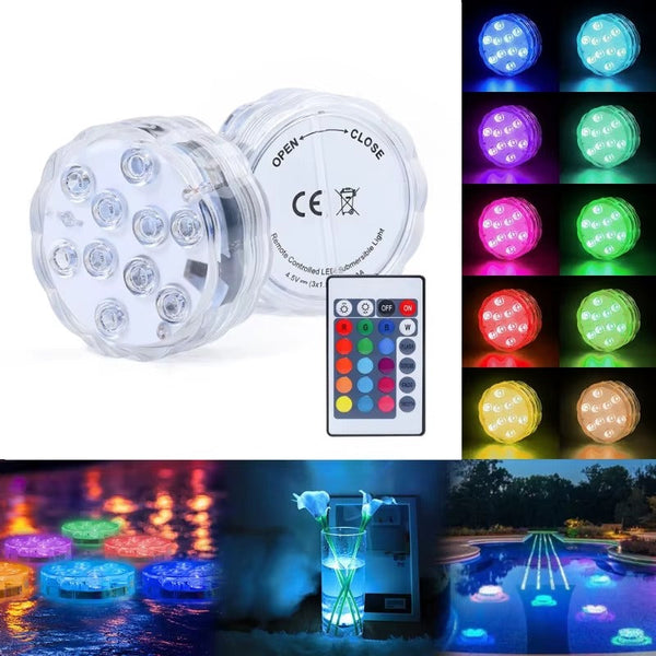 2 Pack Submersible LED Lights with Remote Control - Mega Cart