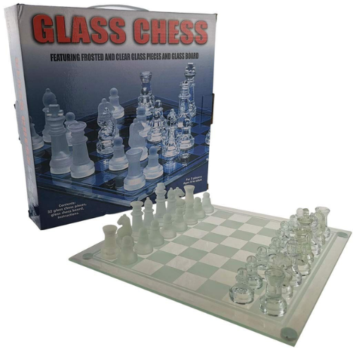 32 Piece Frosted Glass Chess Board Game - Mega Cart