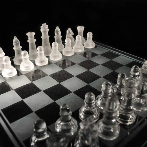 32 Piece Frosted Glass Chess Board Game - Mega Cart