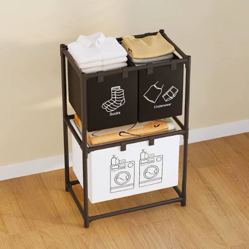 4 Section Laundry Basket with 2-Tier Design - Mega Cart