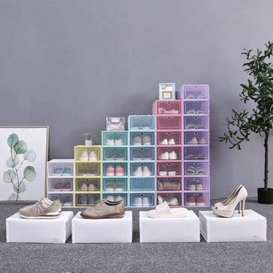 6 Piece Stackable Shoe Storage Boxes - Clear, Space-Saving Organiser - Mega Cart