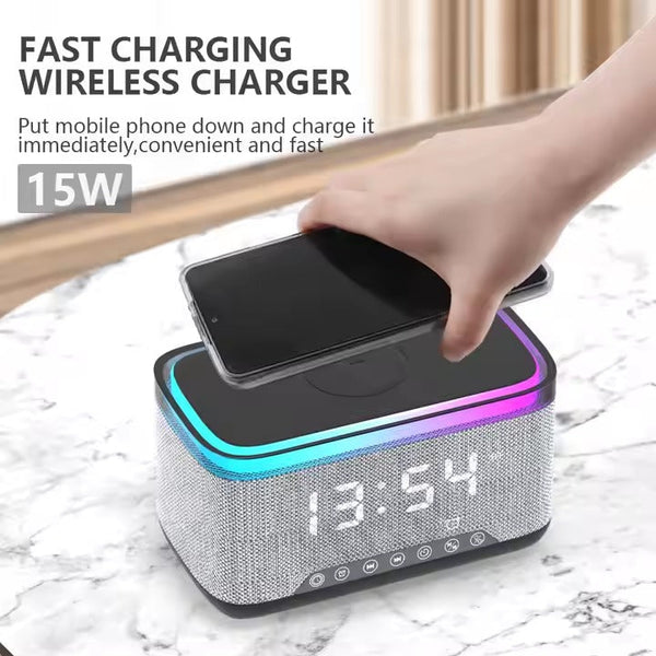 Multifunction Alarm Clock with Speaker & Wireless Charger