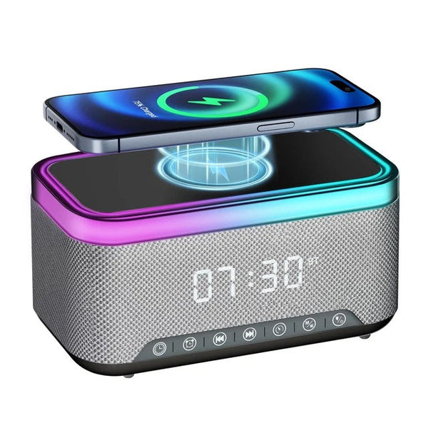 Multifunction Alarm Clock with Speaker & Wireless Charger