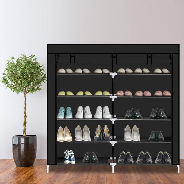 Double Row 9 Tier Shoe Rack with Fabric Cover - Mega Cart