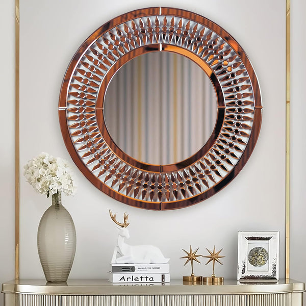 PrimeNest Elegant Crystal Teardrop Round Mirror - Stylish Home Decor - Mega Cart