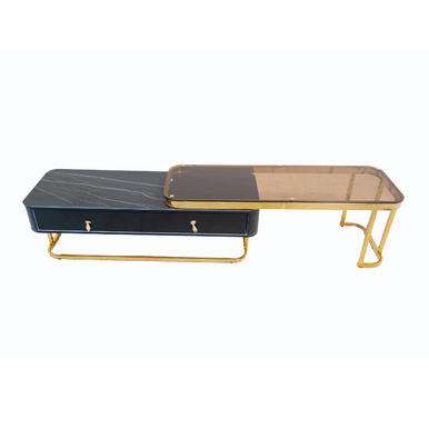 PrimeNest Amira TV Stand - Stylish Glass & Storage Drawers - Mega Cart