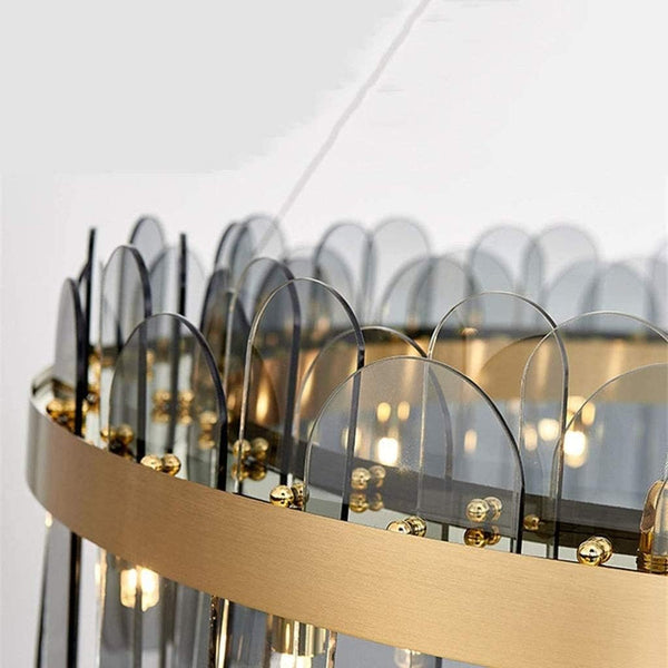 PrimeNest Aura Glass Halo Chandelier In Gold & Smoke Grey - Mega Cart