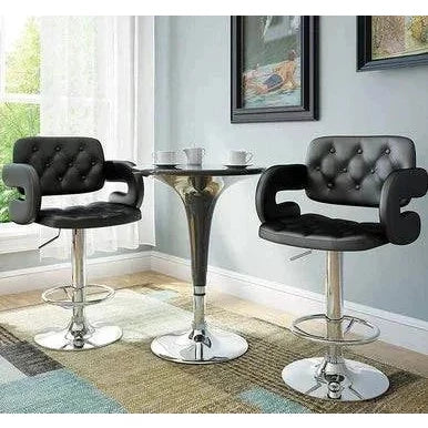 PrimeNest Caroline Bar Stool - Teak & PU Leather, Adjustable Height - Mega Cart