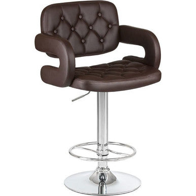 PrimeNest Caroline Bar Stool - Teak & PU Leather, Adjustable Height - Mega Cart