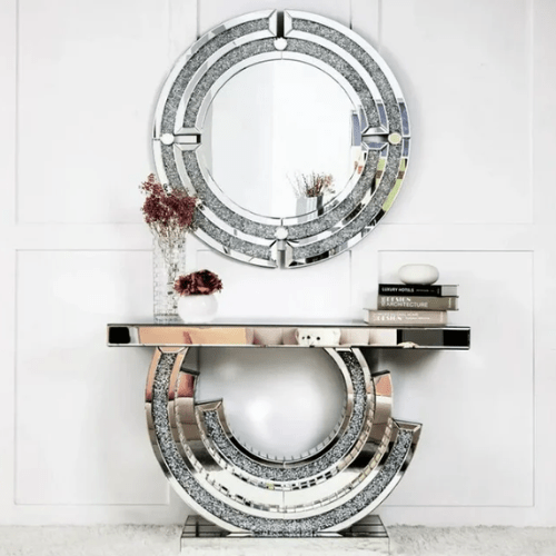 PrimeNest - Crushed Diamond Luxe Console & Mirror Set - Mega Cart