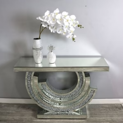 PrimeNest - Crushed Diamond Luxe Console & Mirror Set - Mega Cart