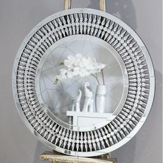 PrimeNest Elegant Crystal Teardrop Round Mirror - Stylish Home Decor - Mega Cart