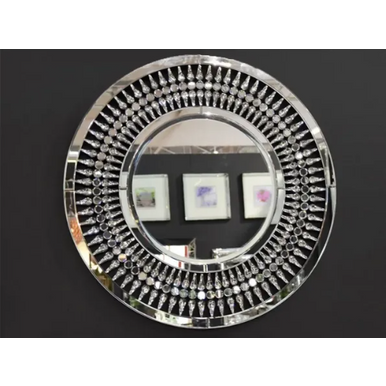 PrimeNest Elegant Crystal Teardrop Round Mirror - Stylish Home Decor - Mega Cart