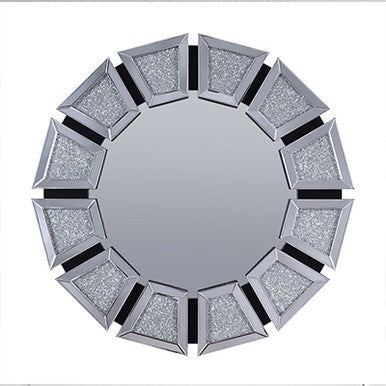 PrimeNest - Elegant Round Crystal Wall Mirror - 35" Beveled Edge Design - Mega Cart