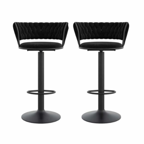 PrimeNest - Matte Black Velvet Bar Stool - Mega Cart