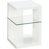 PrimeNest Modern High-Gloss White Side Table with Clear Glass Shelf - Mega Cart