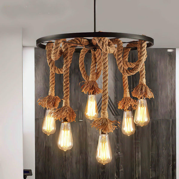 PrimeNest Rustic Charm Iron & Rope Chandelier - Mega Cart