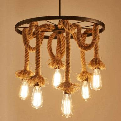 PrimeNest Rustic Charm Iron & Rope Chandelier - Mega Cart