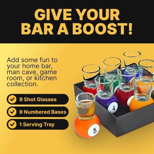 Set of 9 Pool Ball Shot Glasses - Mega Cart