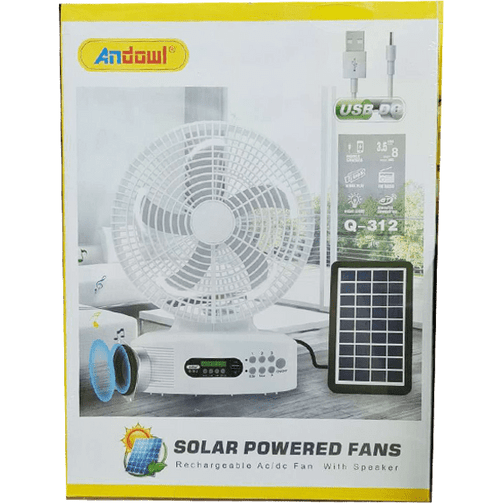 Solar-Powered Rechargeable Fan with Bluetooth Speaker & LED Light - Mega Cart
