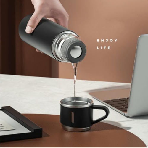 Stainless Steel Vacuum Flask Gift Set with 3 Mugs - Mega Cart