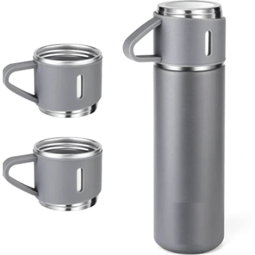 Stainless Steel Vacuum Flask Gift Set with 3 Mugs - Mega Cart
