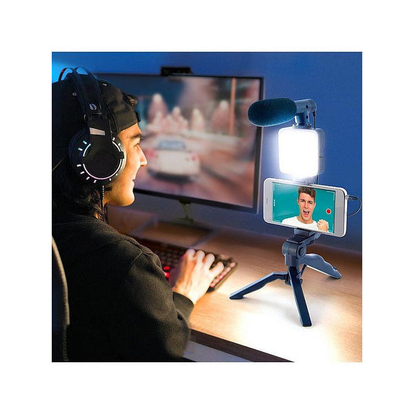 Vlogging Kit with LED Light, Microphone & Phone Mount - Mega Cart