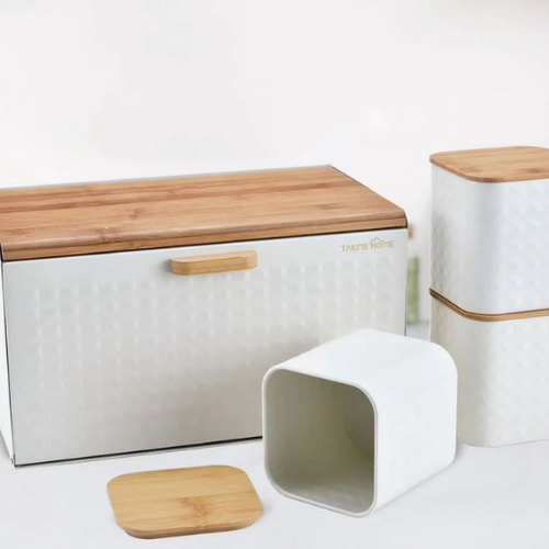Wooden Bread Box With Canisters - Mega Cart