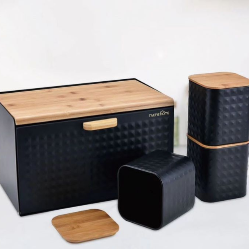 Wooden Bread Box With Canisters - Mega Cart