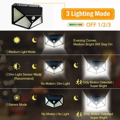 100 LED Solar Motion Sensor Wall Light for Outdoor Security - Mega Cart