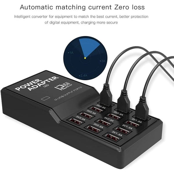 12-Port USB Charging Station with LED