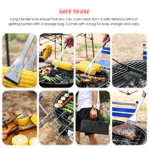 14 Piece Stainless Steel Braai & Grill Tool Set with Case - Mega Cart