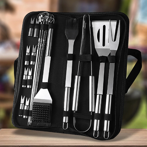 14 Piece Stainless Steel Braai & Grill Tool Set with Case - Mega Cart