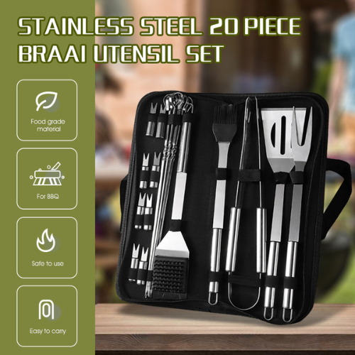 14 Piece Stainless Steel Braai & Grill Tool Set with Case - Mega Cart