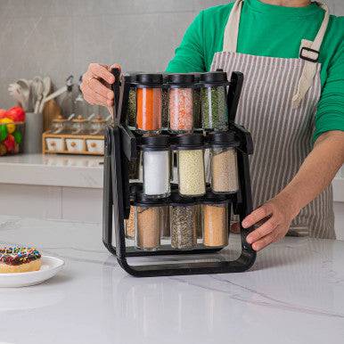 18-Jar Rotating Spice Rack - Space-Saving Kitchen Organiser - Mega Cart