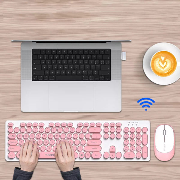 2.4G Wireless Keyboard and Mouse Combo - Ergonomic, Quiet, Retro - Mega Cart