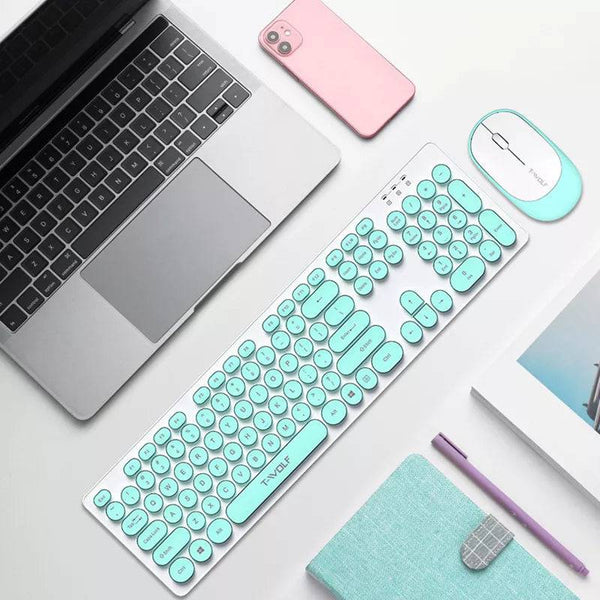 2.4G Wireless Keyboard and Mouse Combo - Ergonomic, Quiet, Retro - Mega Cart