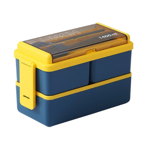 2 Layer 1400ml Lunch Box with Spoon and Fork - Mega Cart