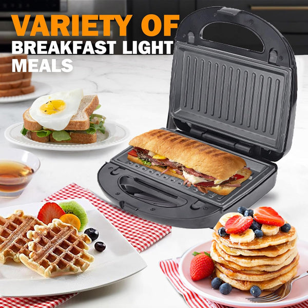 3-in-1 Non-stick Sandwich Maker with Removable Plates - Mega Cart