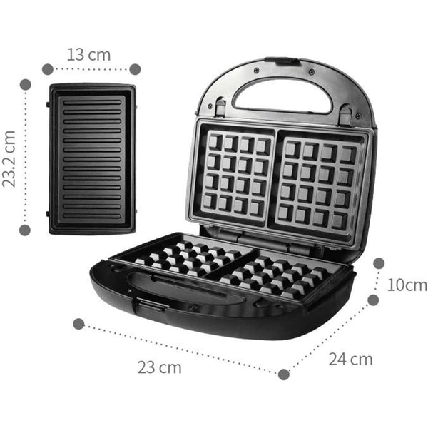 3-in-1 Non-stick Sandwich Maker with Removable Plates - Mega Cart