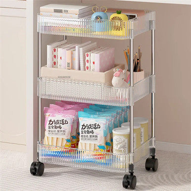 3-Tier Clear Acrylic Trolley Organiser with Wheels - Mega Cart