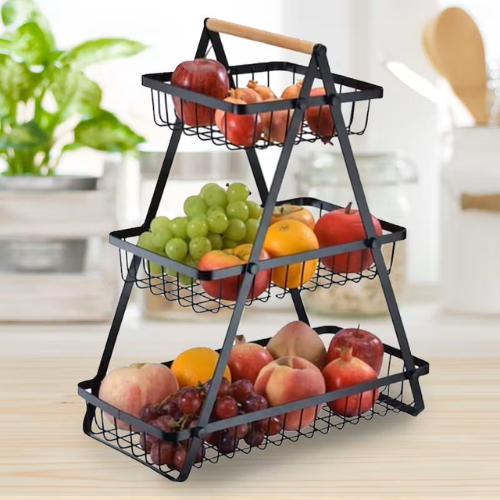 3-Tier Fruit Storage Basket Stand With Handle - Mega Cart