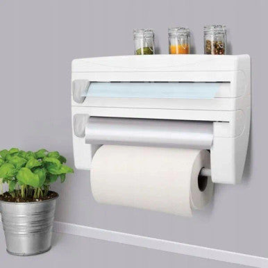 4-in-1 Kitchen Roll Dispenser & Spice Rack with Cutter - Mega Cart