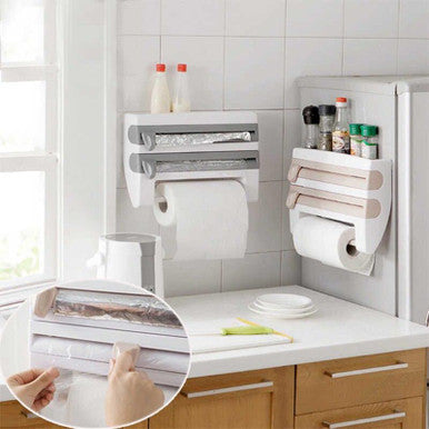 4-in-1 Kitchen Roll Dispenser & Spice Rack with Cutter - Mega Cart
