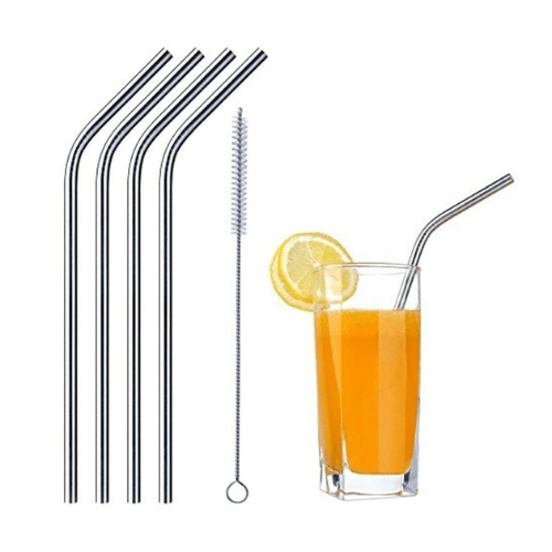 4 Piece Stainless Steel Straws with Cleaning Brush - Mega Cart